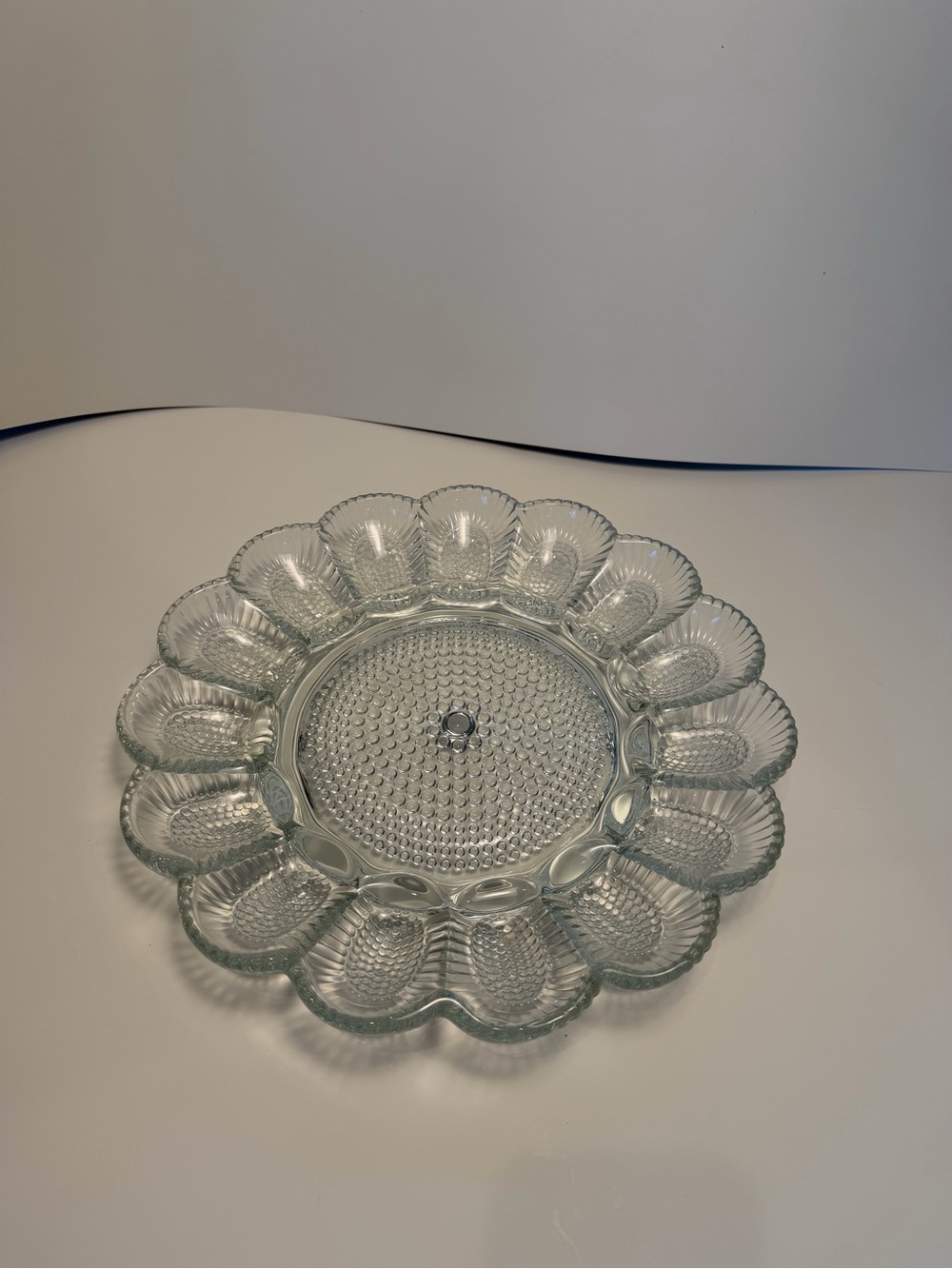 Vintage Indiana Glass Hobnail Deviled Egg Plate Clear Pressed Glass 11" READ